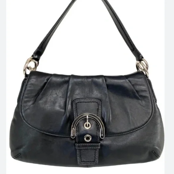 Authentic Coach Soho Y2K Black Leather Bag Vintage Big Buckle Flap Shoulder Hobo - Picture 1 of 16